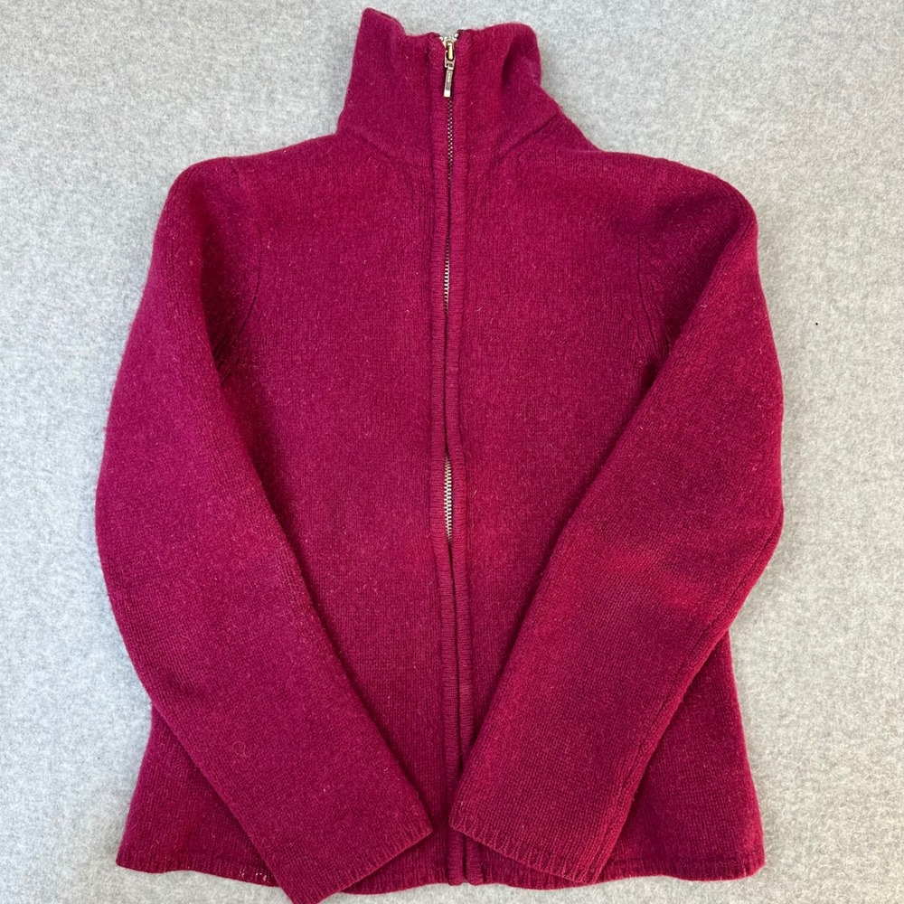 Eddie Bauer Womens Magenta Lambswool Stretch Full Zip Mock Neck Sweater‎ Size M